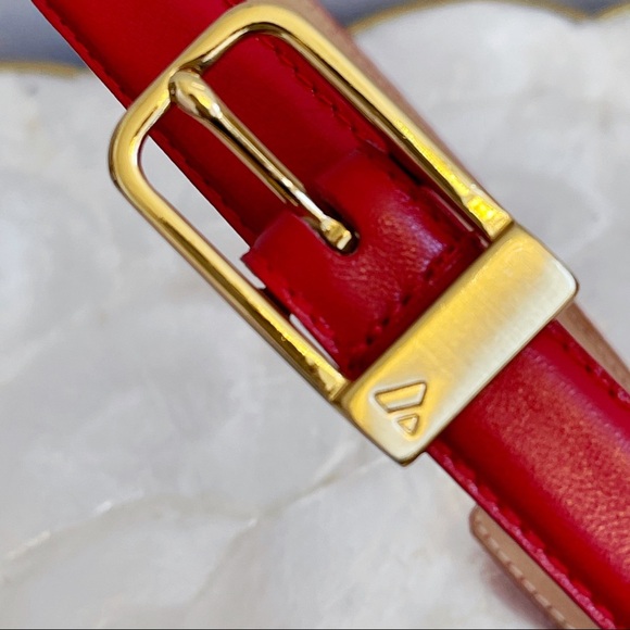 Liz Claiborne Red Leather Slim Brass Buckle Belt M main image 6